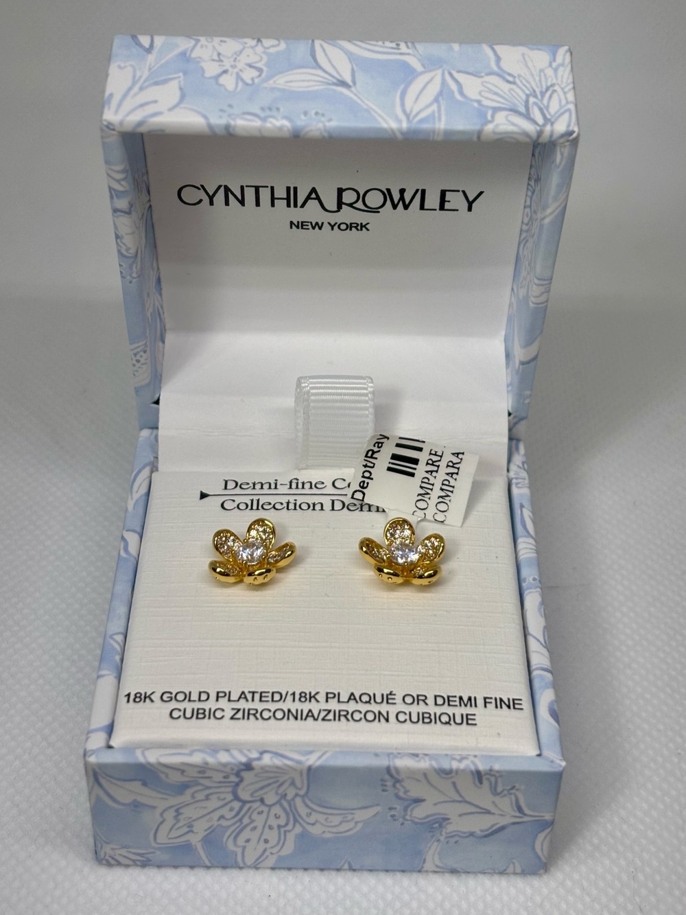 Cynthia Rowley 18K Gold Plated Floral Cubic Zirconia Studs